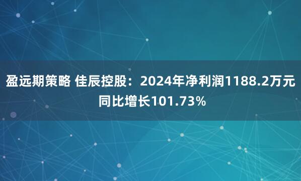 盈远期策略 佳辰控股：2024年净利润1188.2万元 同比增长101.73%
